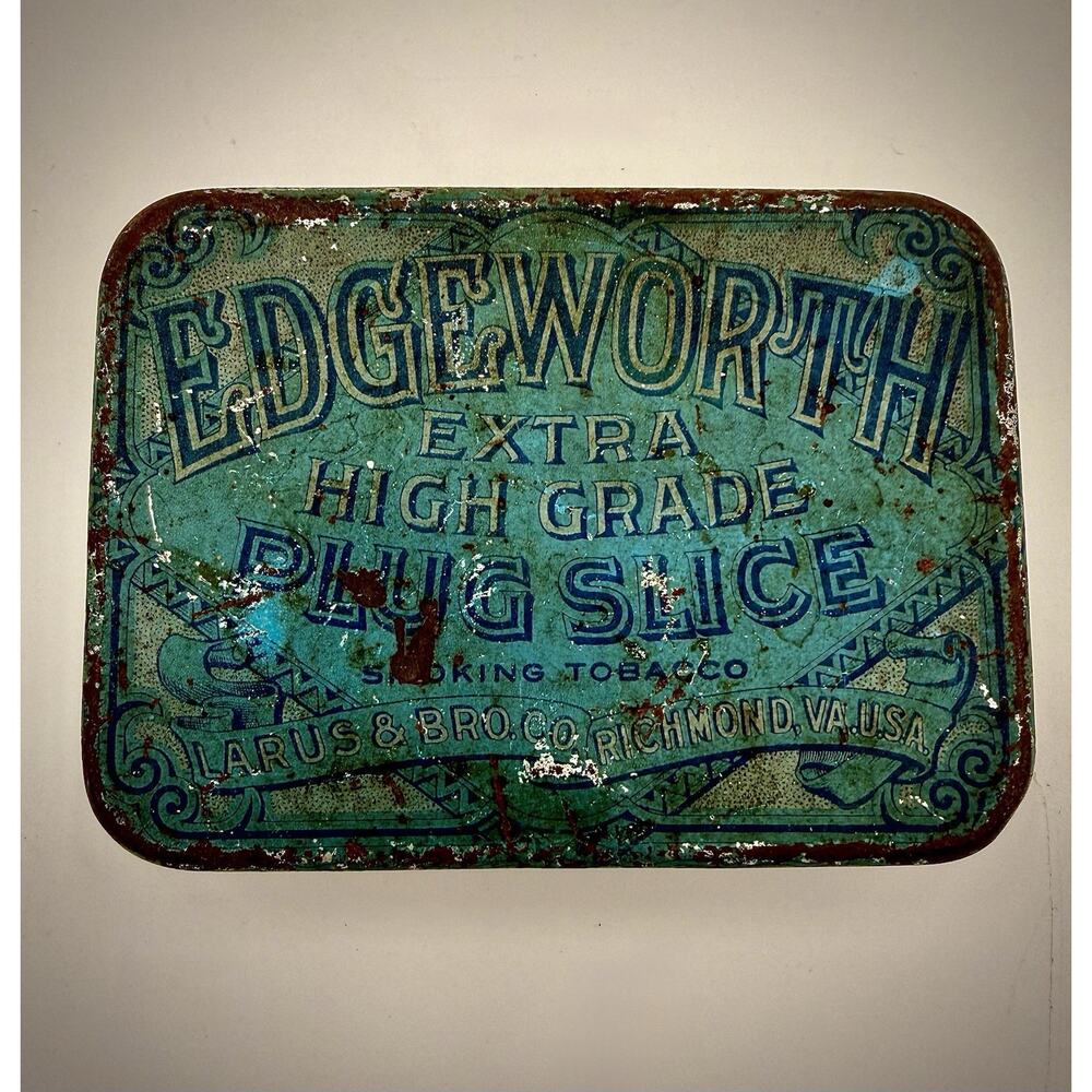 Vintage Edgeworth Tobacco Tin Plug Slice Blue Advertising Tin